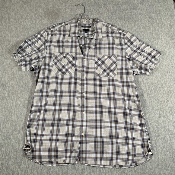 Banana Republic Other - Banana Republic Shirt Mens XL‎ Gray Plaid Camden Fit Short Sleeve Button Front
